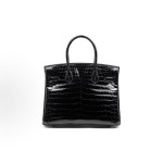 HERMES爱⻢仕 Birkin 倒V湾鳄钻扣常规 ⼥款 Noir⿊⾊